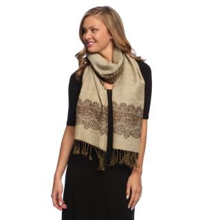 Peach Couture Chocolate/ Tan Reversible Braided Fringe Shawl Wrap Brown Size Large