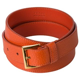 Prada Prada Cinghiale Orange Textured Leather Belt Orange Size Medium