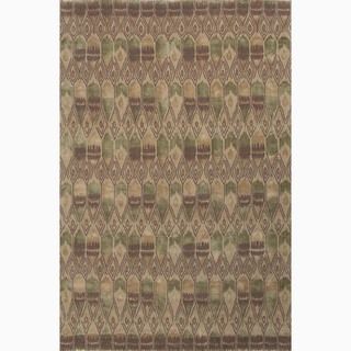 Hand made Floral Pattern Taupe/ Green Wool/ Art Silk Rug (8x10)