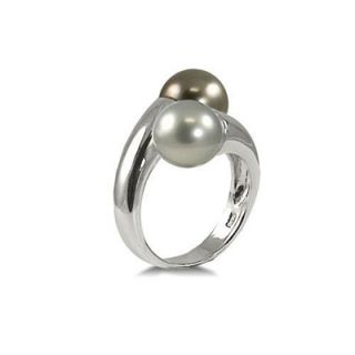 0mm Black and Grey Cultured Tahitian Pearl Bypass Ring in