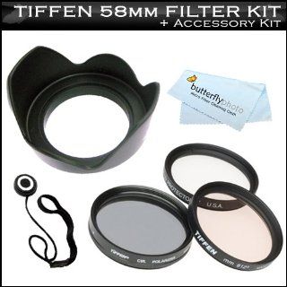 Tiffen 58mm Filter Kit For Canon EOS Rebel T4i, T3i, T3, T1i, T2i DSLR Cameras Which Use Any Of These (18 55mm, 75 300mm, 50mm 1.4, 55 200mm) Canon Lenses Includes Tiffen 58mm 3PC Filter Kit (UV, CPL, 812 Warming Filter) + Lens Hood + Lens Cap keeper  Cam