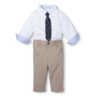 G Cutee Newborn Boys 3 Piece Shirtzie, Pant and Neck Tie   White/Tan 18 M