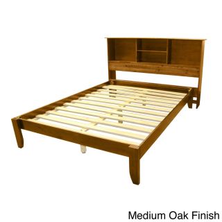 Epicfurnishings Scandinavia Queen size Solid Wood Tapered Leg Platform Bed With Bookcase Headboard Oak Size Queen