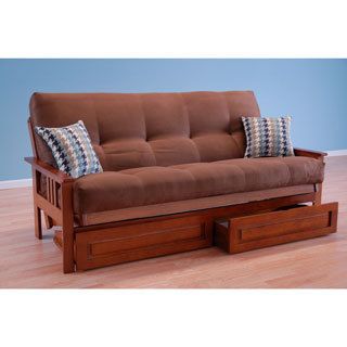 Christopher Knight Home Christopher Knight Home Honey Oak Wood Frame With Suede Chocolate Innerspring Mattress And Drawers Futon Set Brown Size Full