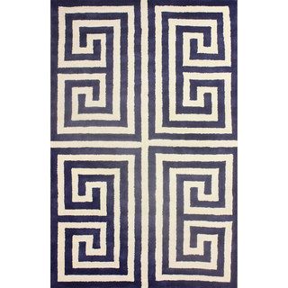 Nuloom Handmade Greek Key Navy New Zealand Wool Rug (5 X 8)