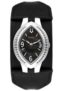 Bulova 63R17  Watches,Womens Diamond Black Leather Cuff, Casual Bulova Quartz Watches