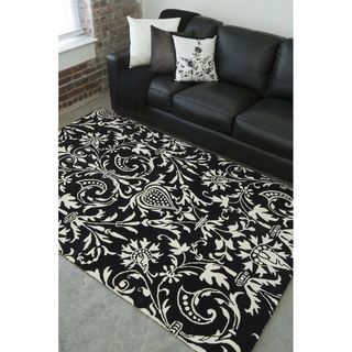 Hand tufted Black Floral Contemporary Wool Rug (47 X 67)