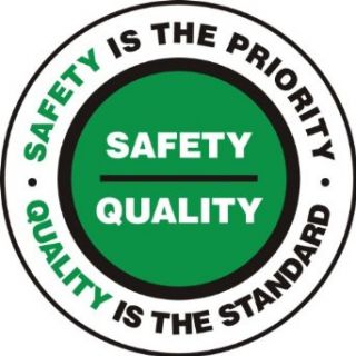 Accuform Signs MFS817 Slip Gard Adhesive Vinyl Round Floor Sign, Legend "SAFETY IS THE PRIORITY QUALITY IS THE STANDARD", 8" Diameter, Black/Green on White Industrial Floor Warning Signs