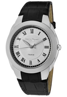 Christian Bernard WA2342BE  Watches,Womens City Light Silver Textured/White Dial Black Leather, Casual Christian Bernard Quartz Watches