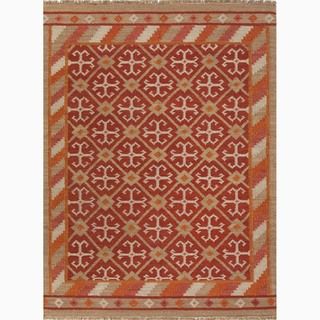 Hand made Red/ Taupe Wool Natural Rug (4x6)