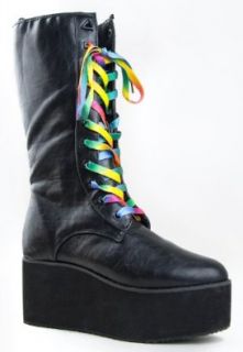 Y.R.U YRU Shoes BLOQ SKY HI Rainbow Lace Up High Platform Flatform Knee High Boot Shoes