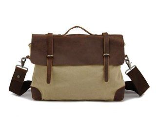 Kattee Men's Canvas Genuine Leather Messenger Bag, Leisure Laptop Briefcase Beige Clothing