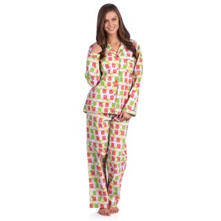 Leisureland Womens Owl Print Cotton Flannel Pajama Set