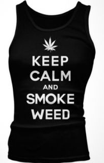 Keep Calm and Smoke Weed Junior's Tank Top, Funny Pot Smoking Keep Calm Marijuana Leaf Design Boy Beater Clothing