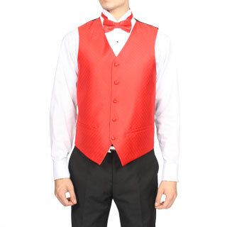 Ferrecci Ferrecci Mens Candy Red Diamond Pattern 4 piece Vest Set Red Size XS