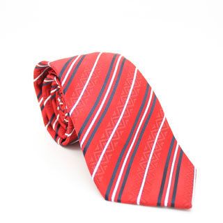 Ferrecci Slim Classic Red Striped Necktie With Matching Handkerchief   Tie Set