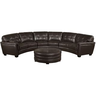 Soho Chocolate Brown Italian Leather Curved Sectional Sofa And Ottoman