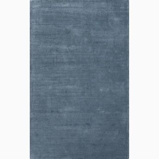Handmade Solid Pattern Blue Wool/ Art Silk Rug (9 X 13)