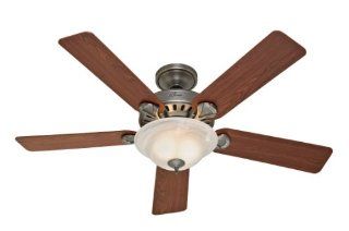Hunter 28708 Insignia 52 Inch 5 Blade Single Light Ceiling Fan, Antique Pewter with Dark Cherry/Chestnut Blades and Frosted Glass Bowl    