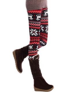 Women BIG Reindeer Deer Snow Snowflake Pattern Footless Pantyhose Legging Pant