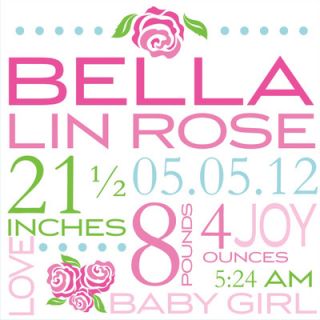 Alphabet Garden Designs Bella Rose Birth Announcement Graphic Art on Canvas c