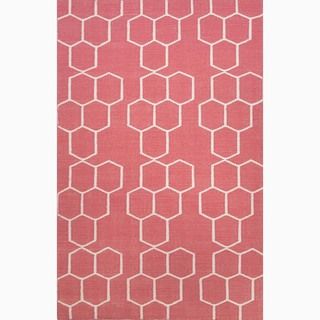 Hand made Geometric Pattern Red/ Ivory Wool Rug (5x8)