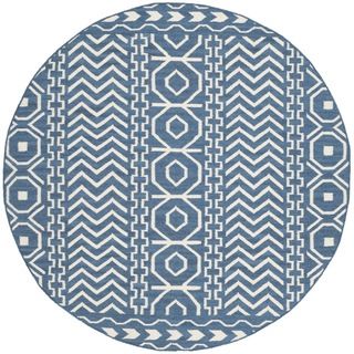 Safavieh Hand woven Moroccan Dhurries Dark Blue/ Ivory Wool Rug (6 Round)