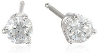 18k White Gold Round Cut Basket Setting 3 Prong Diamond Studs (1/2 cttw, G H Color, SI1 SI2 Clarity) Stud Earrings Jewelry