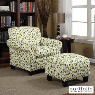 Portfolio Mira Apple Green Modern Floral Arm Chair And Ottoman