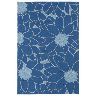 Indoor/ Outdoor Fiesta Blue Flower Rug (5 X 76)