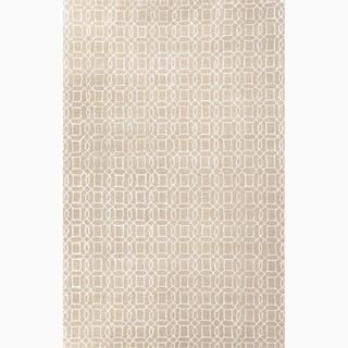 Handmade Geometric Pattern Taupe/ Ivory Wool/ Art Silk Rug (5 X 8)