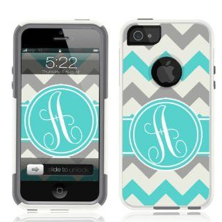iPhone 5 Case [White] Chevron Monogram Grey Teal [Dual Layer] UnnitoTM *1 Year Warranty* Case Protective [Custom] Commuter Protection Cover iPhone 5S Cell Phones & Accessories