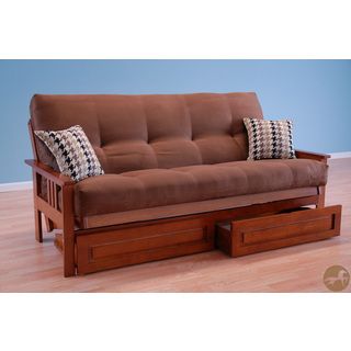 Christopher Knight Home Christopher Knight Home Futon Frame In Honey Oak Wood With Suede Chocolate Innerspring Mattress And Drawer Set Brown Size Full