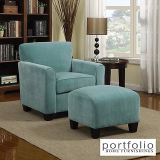 Portfolio Park Avenue Turquoise Blue Velvet Arm Chair And Ottoman