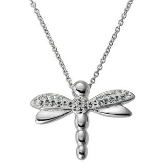 Silver Plated DragonFly Pendant with White Crystals