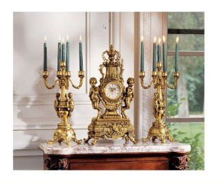 24" Antique Replica Chteau Beaumont Grand Clock and Candelabra Ensemble / Set  