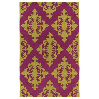 Hand tufted Runway Damask Pink/ Gold Wool Rug (3 X 5)