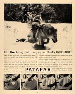 1933 Ad Patapar Paterson Parchment Paper Sled Dogs Snow   Original Print Ad  