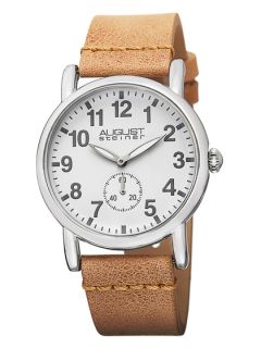Womens Silver & Tan Leather Watch by August Steiner