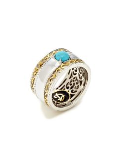 Pompeii Two Tone & Turquoise Wide Band Ring by DeLatori
