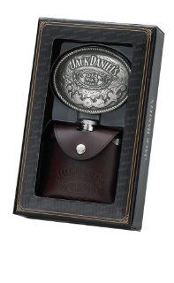 Jack Daniel's 4 Ounce Leather Covered Flask/Oval Buckle Gift Set Alcohol And Spirits Flasks Kitchen & Dining