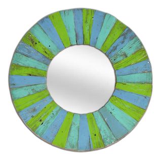 Round Shaped Multi colored Solid Wood Mirror