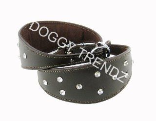Diamante Saluki Greyhound Lurcher Leather Dog Collar Brown (18''(45Cms))  Pet Collars 