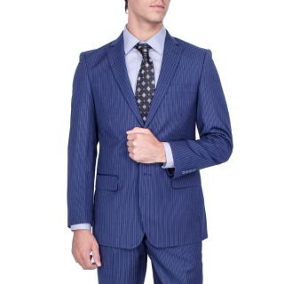Mens Modern Fit Navy Blue Striped 2 button Suit