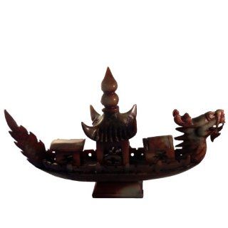 Sculpture Red Jade Dragon Ship China Antiques Art Collectibles Home Decor  
