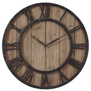 Powell Aged Wood And Bronze Wall Clock