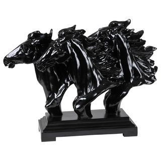 Glossy Black Three Galloping Horses Statue