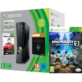 Xbox 360 250GB Holiday Mickey Bundle (Includes Disneys Epic Mickey The Power Of 2, Forza 4 Essentials Edition, Skyrim Live DLC, 1 Month Xbox Live)      Games Consoles