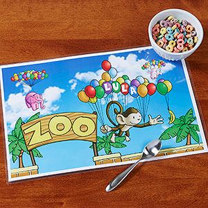 Personalized Kids Placemat   Floating Zoo