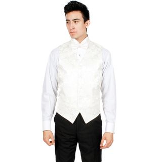 Ferrecci Ferrecci Off white Paisley Mens Vest Bowtie Necktie   Handkerchief Set Off White Size S